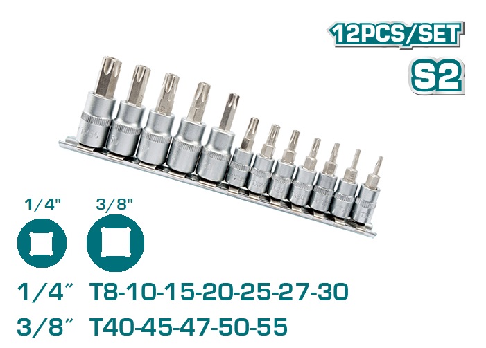 Set Puntas Torx Total S2 12pcs 1/4" + 3/8"